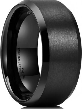 KING WILL ring Black Tungsten Carbide Men's wedding Band - 10mm / size 13.5